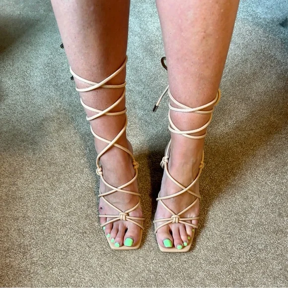 A New Day Tan Leather Tie Up Heels - Picture 5 of 9